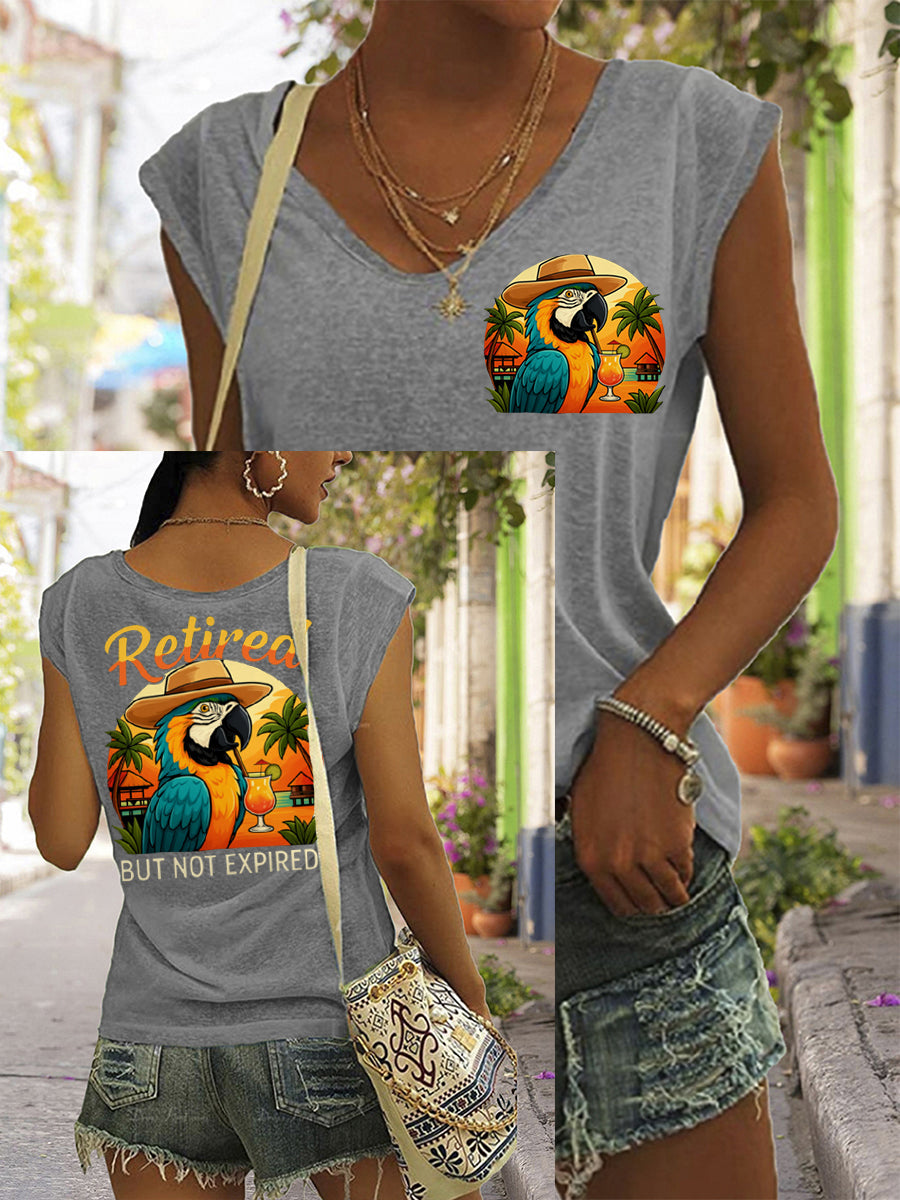 Women's Retired But Not Expired Parrot Print Casual Sleeveless T-Shirt