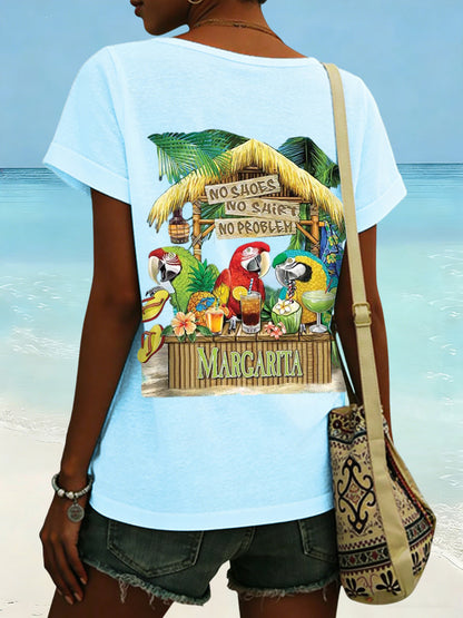 Women's No Shoes No Shirt No Problems Print V-neck T-shirt