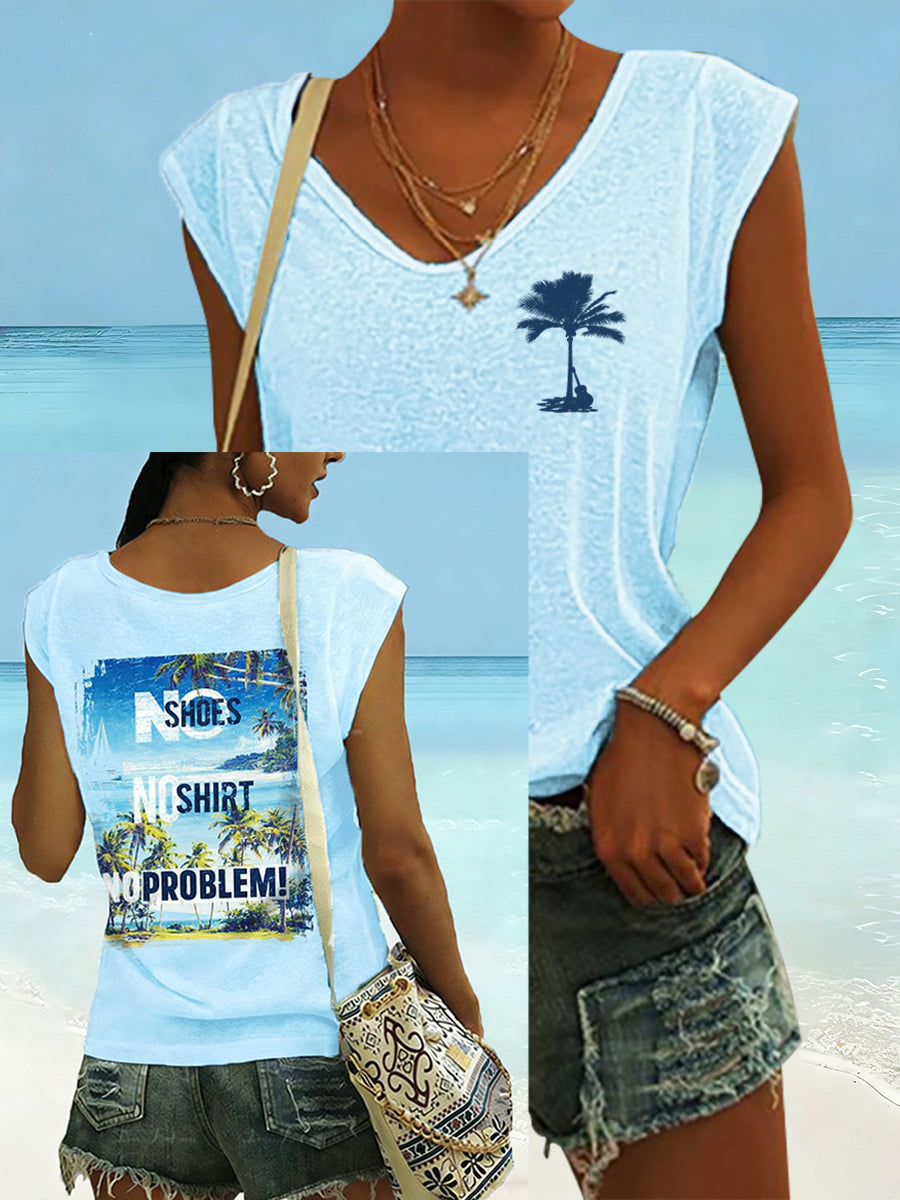 Women's No Shoes No Shirt No Problems Print Vest Top