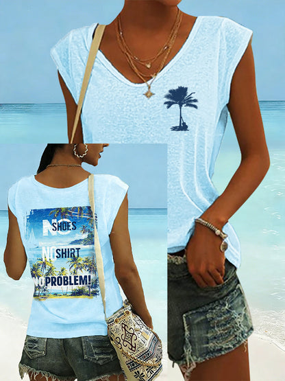 Women's No Shoes No Shirt No Problems Print Vest Top