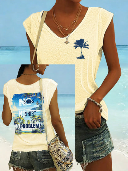 Women's No Shoes No Shirt No Problems Print Vest Top