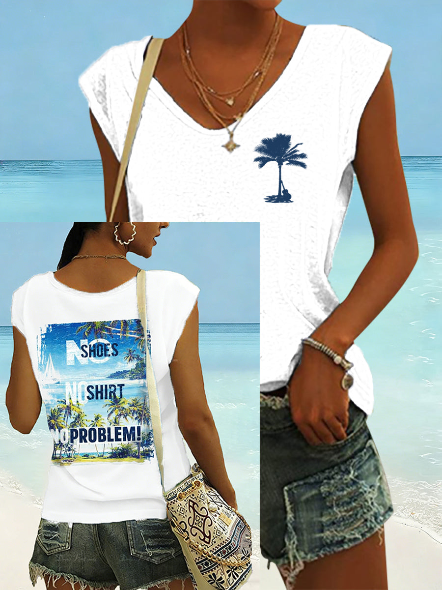 Women's No Shoes No Shirt No Problems Print Vest Top