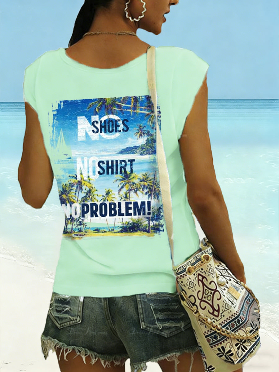 Women's No Shoes No Shirt No Problems Print Vest Top