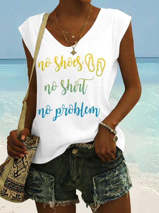 Women's No Shoes No Shirt No Problems Print Vest Top