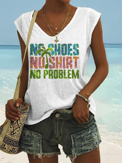 Women's No Shoes No Shirt No Problems Print Vest Top