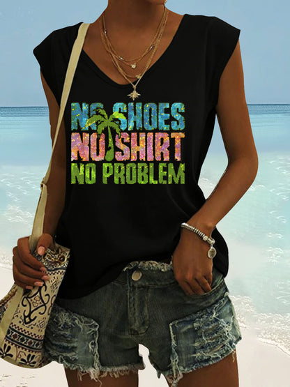 Women's No Shoes No Shirt No Problems Print Vest Top