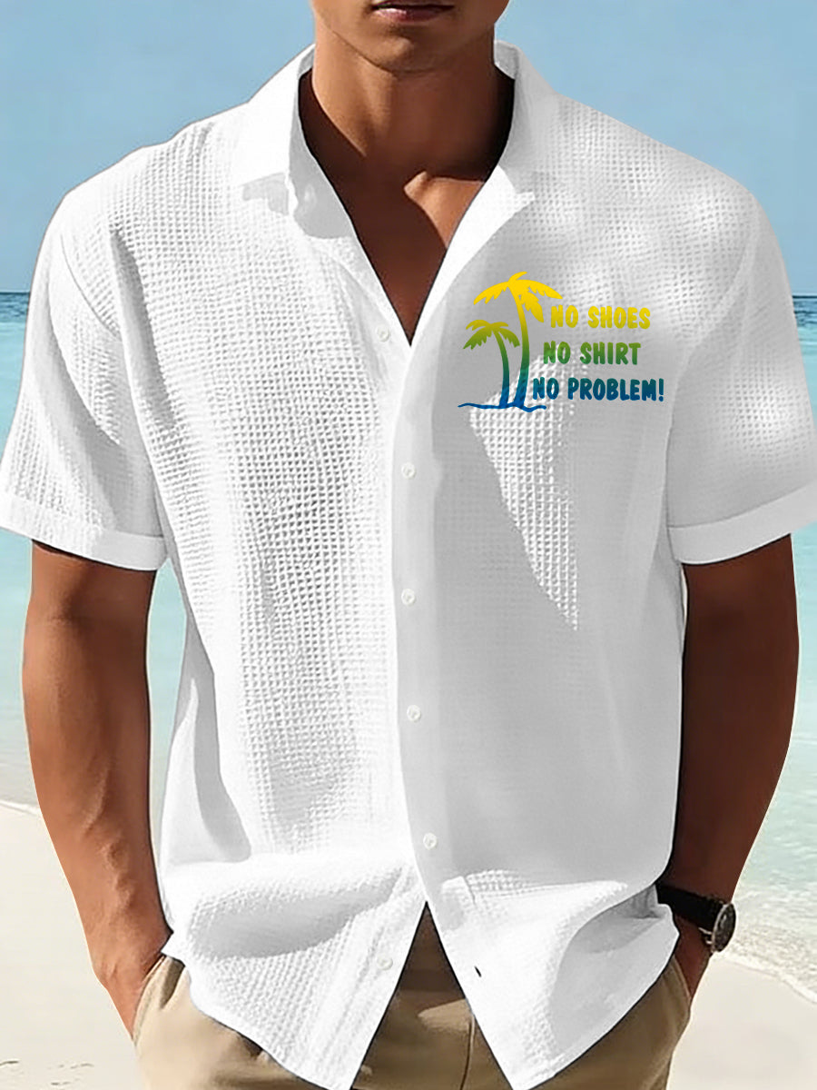 Men's No Shoes No Shirt No Problems Print Casual Waffle Shirt