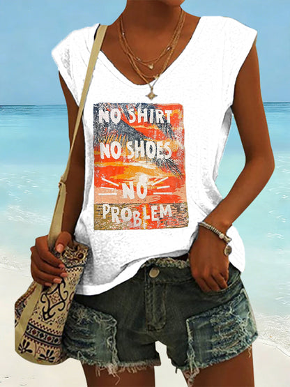 Women's No Shoes No Shirt No Problems Print Vest Top