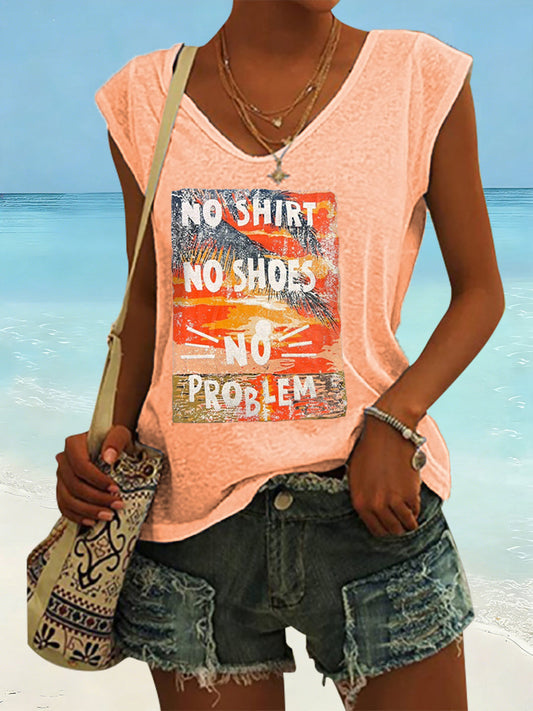 Women's No Shoes No Shirt No Problems Print Vest Top