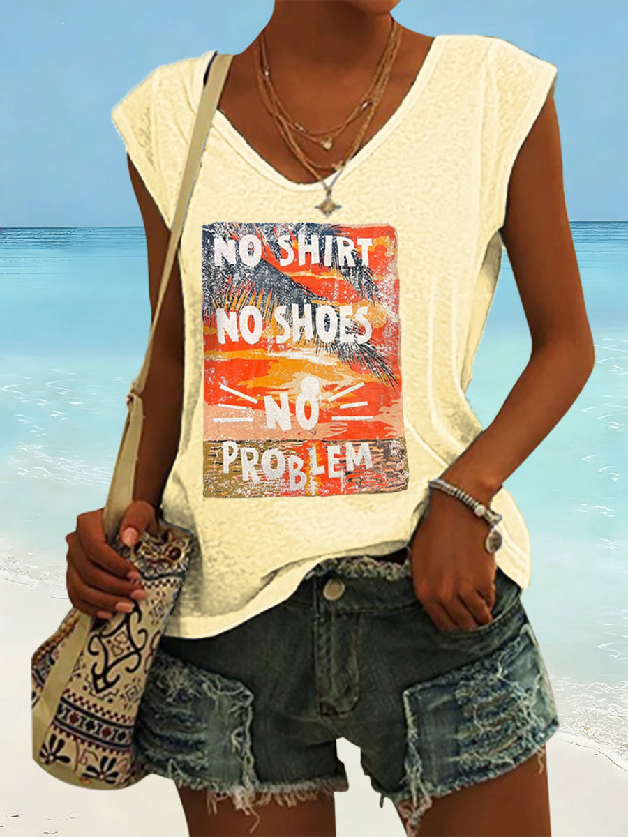 Women's No Shoes No Shirt No Problems Print Vest Top