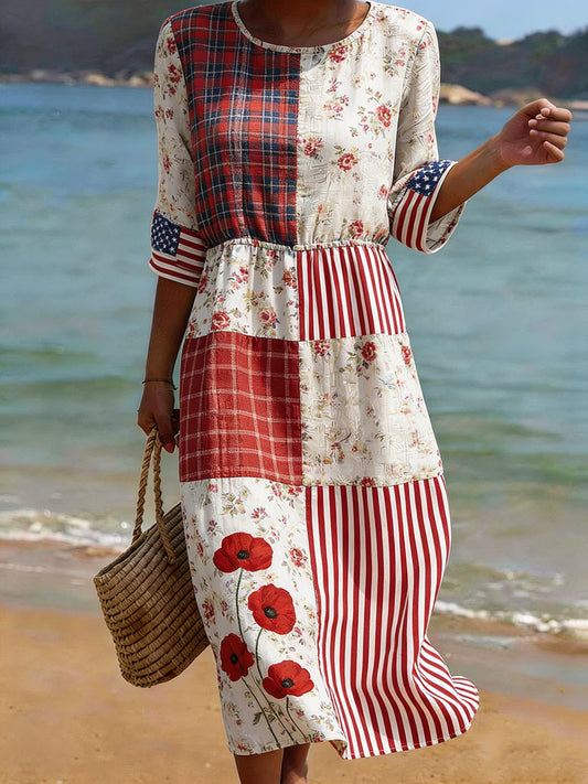 Women's American Commemorative Art Patchwork Print Dress