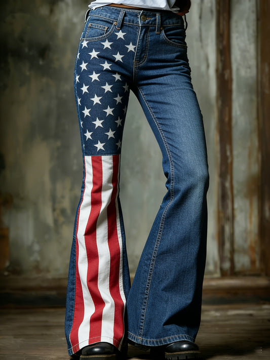 Women's American Patriot Print Flare Pants