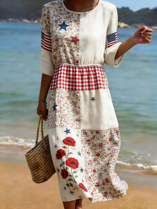 Women's American Commemorative Art Patchwork Print Dress