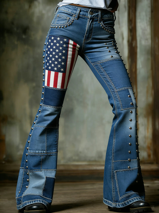 Women's American Patriot Print Flare Pants