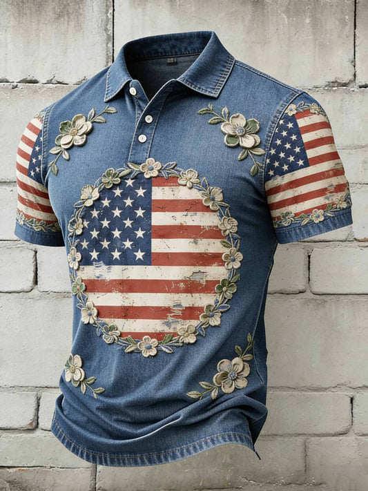 Men's Vintage Anniversary Celebration Printed Casual Polo Shirt