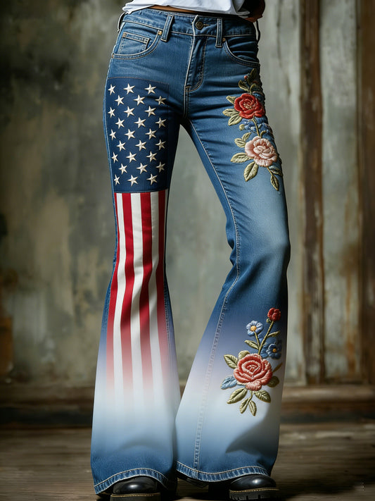Women's American Patriot Print Flare Pants