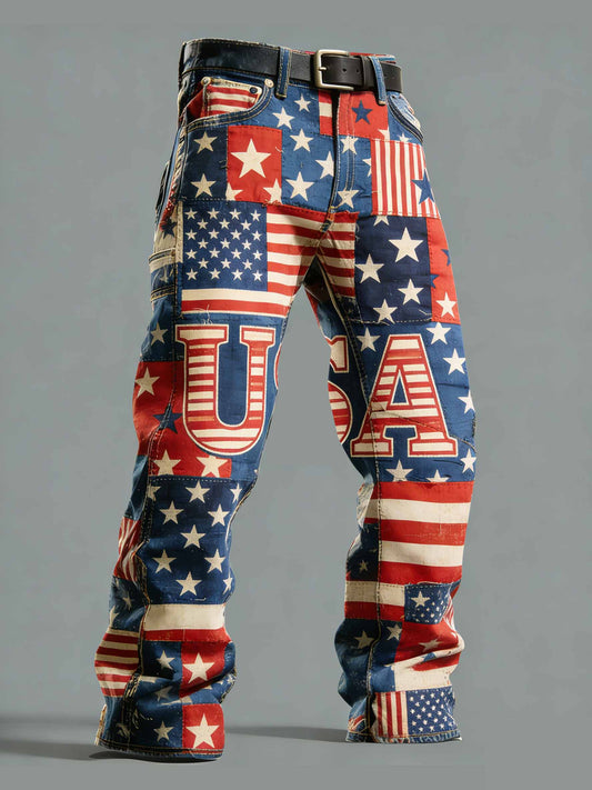 Men's Retro Anniversary Print Casual Pants