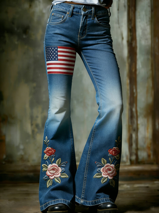 Women's American Patriot Print Flare Pants