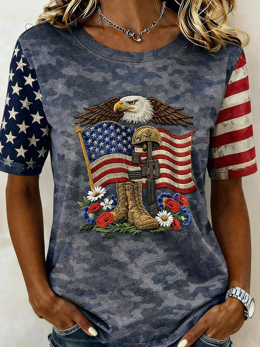 Women's Retro Patriotic Commemorative Art Print Casual T-shirt