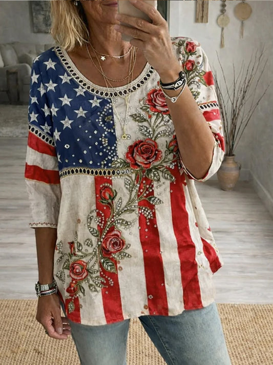 Women's Retro Patriotic Commemorative Casual Top