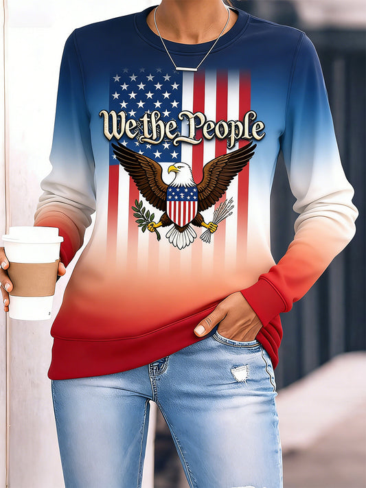 Women's Patriotic Commemorative Print Long-Sleeve T-Shirt