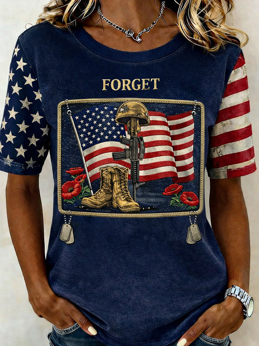 Women's Retro Patriotic Commemorative Art Print Casual T-shirt