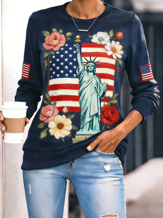 Women's Patriotic Commemorative Print Long-Sleeve T-Shirt