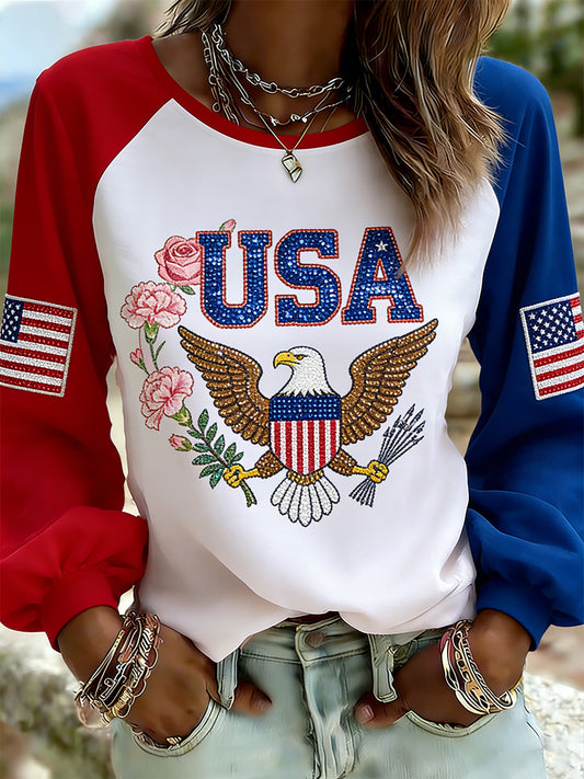 Women's Patriotic Commemorative Print Long-Sleeve T-Shirt