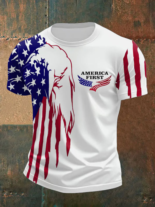 Men's Retro Patriotic Commemorative Art Print Casual T-shirt