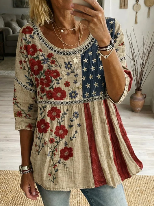 Women's Retro Patriotic Commemorative Casual Top