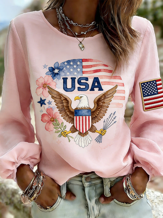 Women's Patriotic Commemorative Print Long-Sleeve T-Shirt