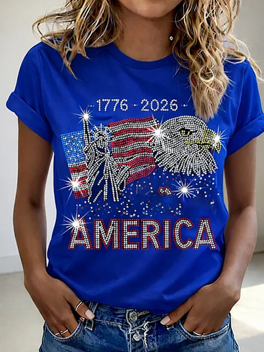 Women's Retro Patriotic Commemorative Art Print Casual T-shirt