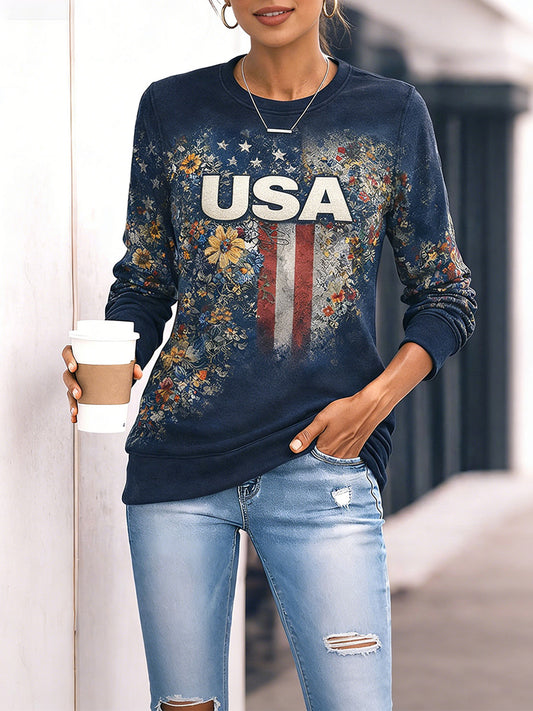 Women's Patriotic Commemorative Print Long-Sleeve T-Shirt