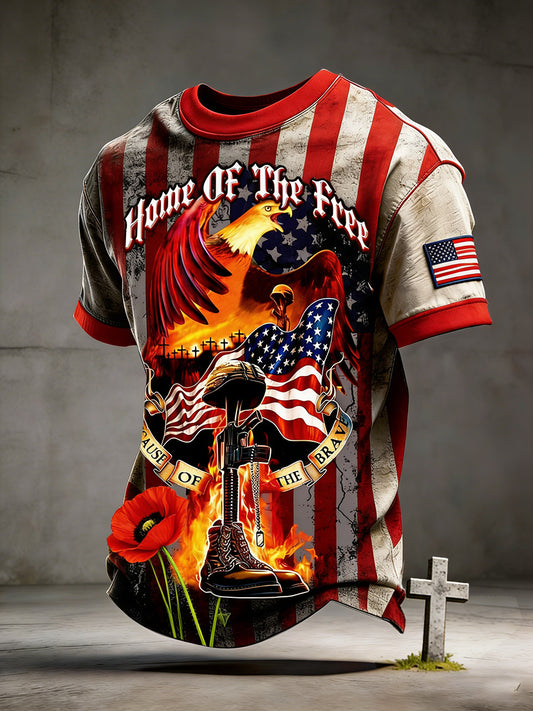 Retro American Art Patchwork Print Casual T-shirt