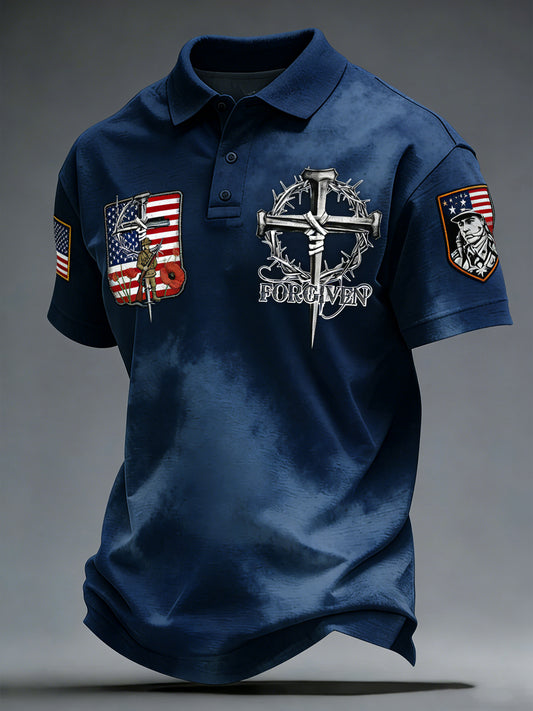 Men's American Commemorative Veterans Faith Art Print Polo