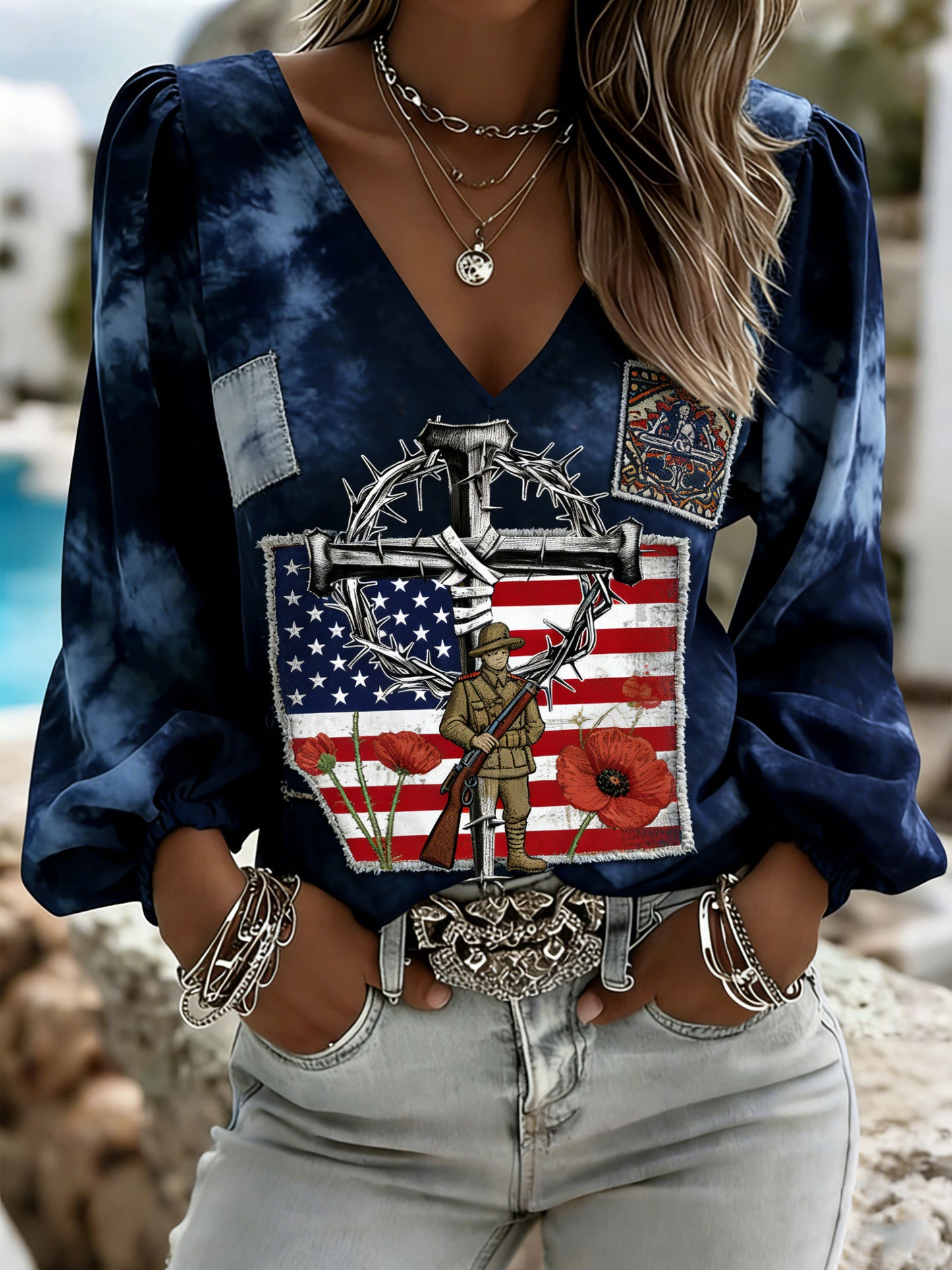 Women's American Commemorative Veterans Faith Art Print T-Shirt