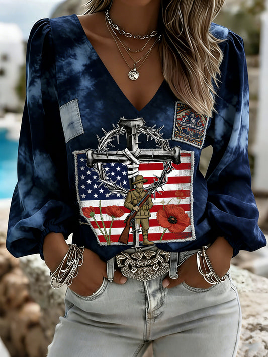 Women's American Commemorative Veterans Faith Art Print T-Shirt