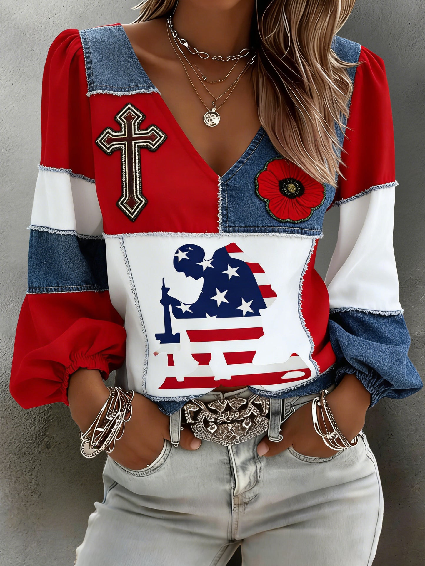 Women's American Commemorative Veterans Faith Art Print T-Shirt