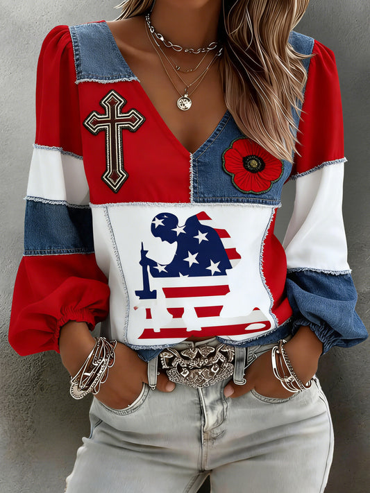 Women's American Commemorative Veterans Faith Art Print T-Shirt