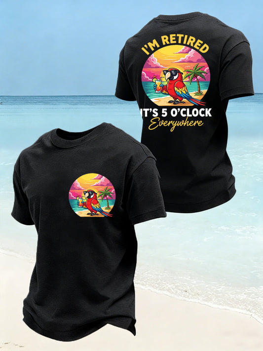 Men's I'm Retired It's 5 O'clock Everywhere Parrot Print Casual Tee