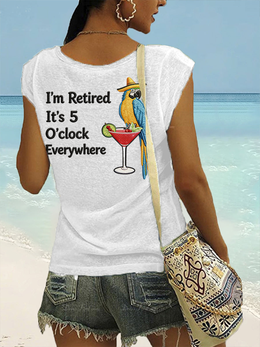 Women's I'm Retired It's 5 O'clock Everywhere Parrot Print Casual Sleeveless T-Shirt