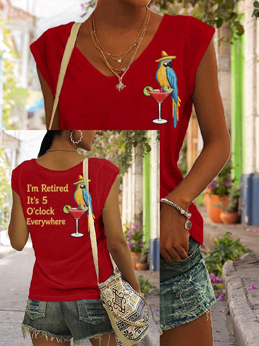 Women's I'm Retired It's 5 O'clock Everywhere Parrot Print Casual Sleeveless T-Shirt