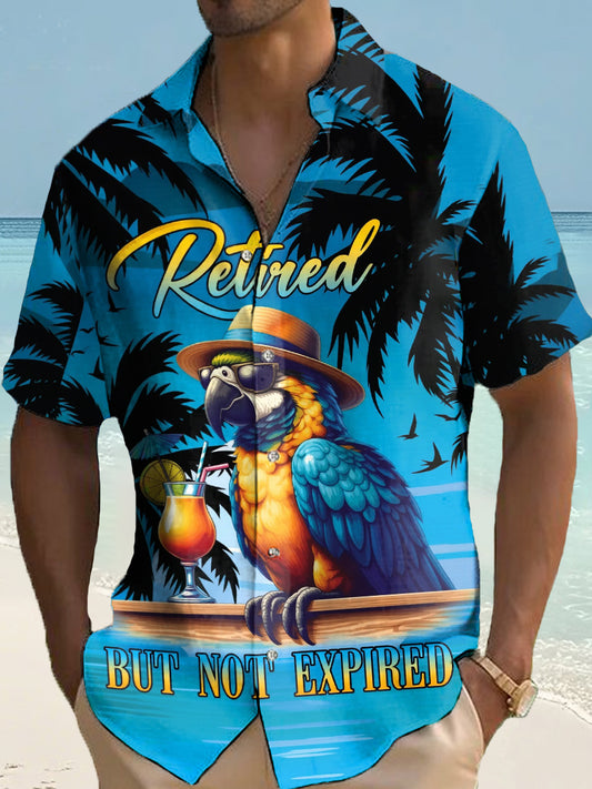 Men's Funny Retired But Not Expired Parrot Print Casual Short Sleeve Shirt