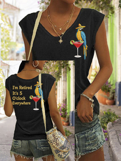 Women's I'm Retired It's 5 O'clock Everywhere Parrot Print Casual Sleeveless T-Shirt