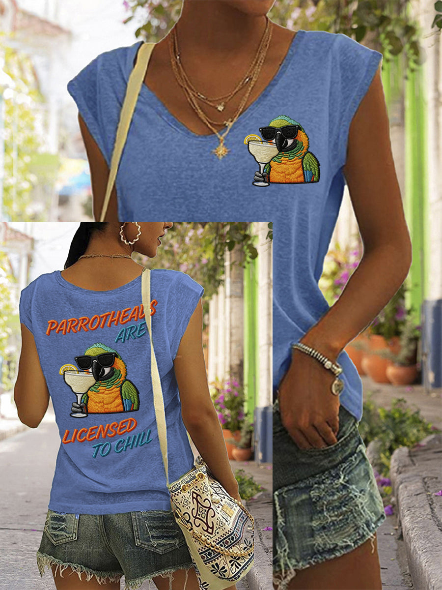 Women's Parrotheads Are Licensed to Chill Print Casual Sleeveless Tee