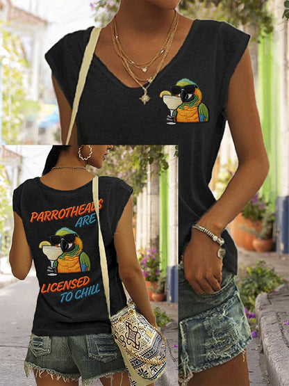 Women's Parrotheads Are Licensed to Chill Print Casual Sleeveless Tee