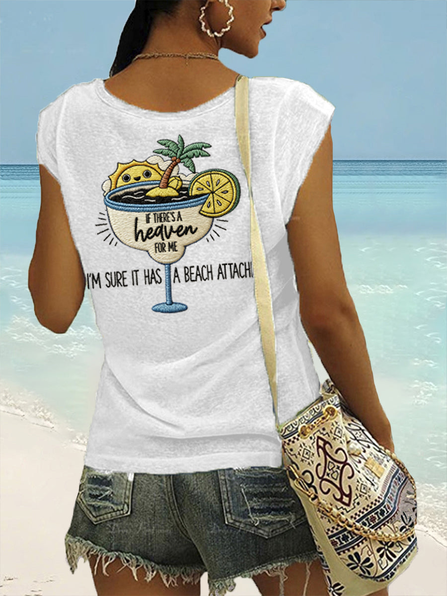Women's If There's A Heaven For Me, I'm Sure It Has A Beach Attached Print Casual Sleeveless Tee