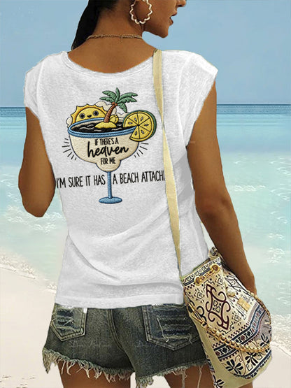 Women's If There's A Heaven For Me, I'm Sure It Has A Beach Attached Print Casual Sleeveless Tee