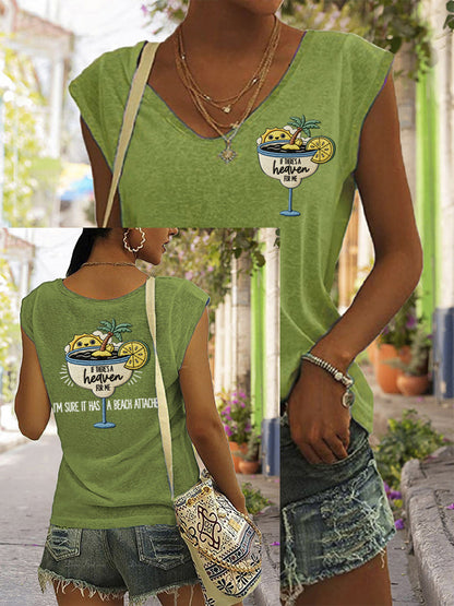 Women's If There's A Heaven For Me, I'm Sure It Has A Beach Attached Print Casual Sleeveless Tee