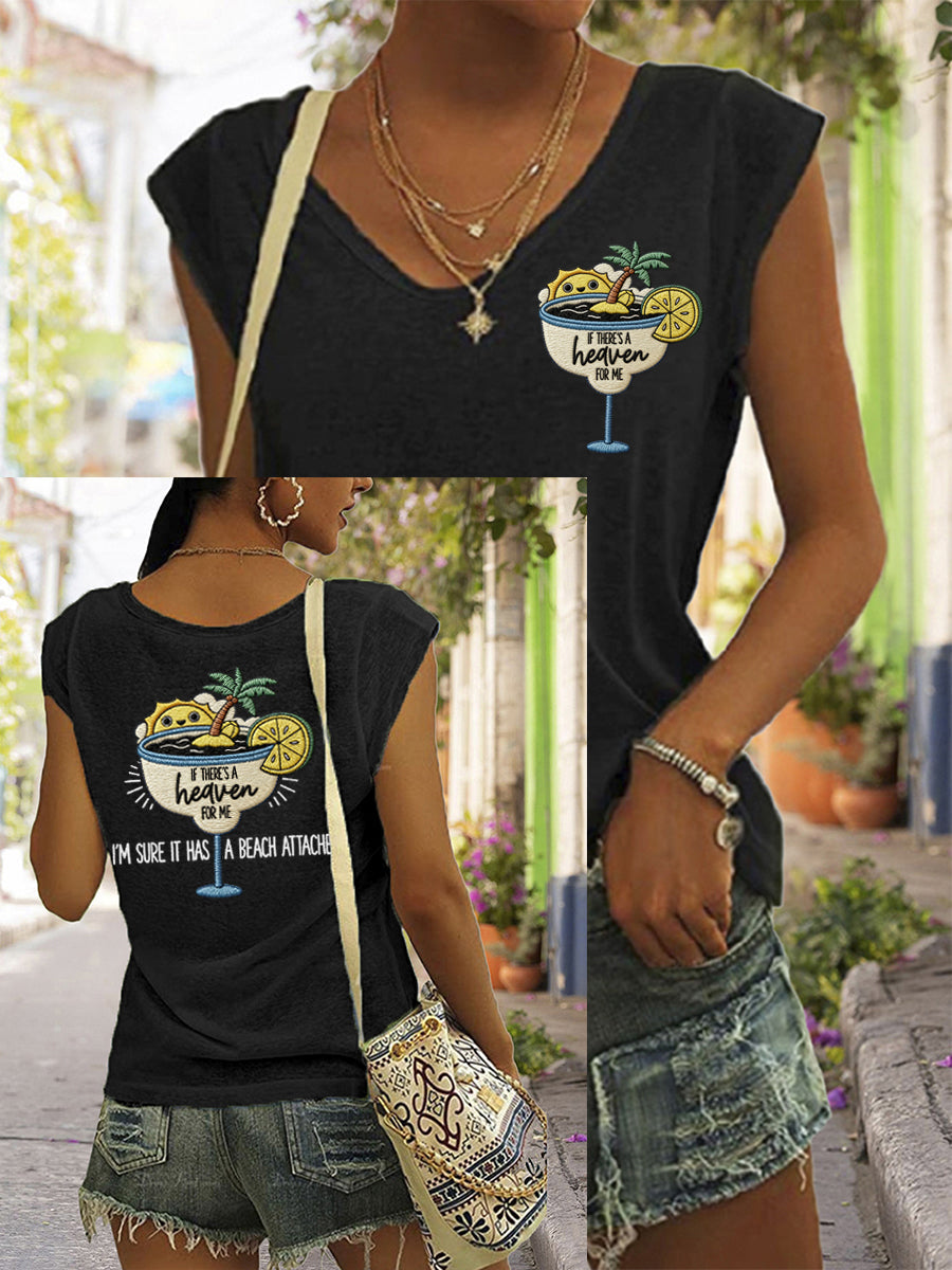 Women's If There's A Heaven For Me, I'm Sure It Has A Beach Attached Print Casual Sleeveless Tee